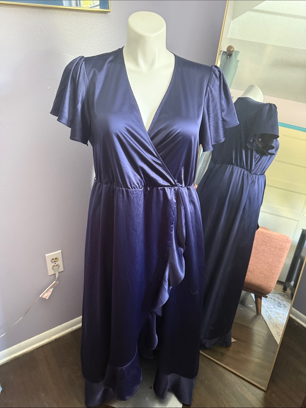 torrid Navy Satin Wrap High-Low Dress